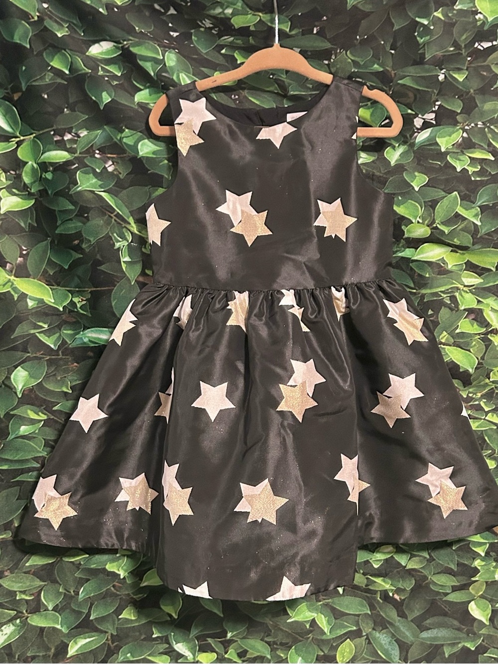 Gymboree Knee Length Dress Black Satin Gold Stars Girls 3T